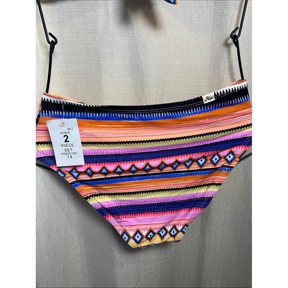 NWT Hobie Girls Two-Piece Swimsuit Set Vibrant Geometric Kids Size 12 & 14